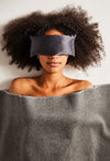 Charcoal colored aromatherapy eye pillow.
