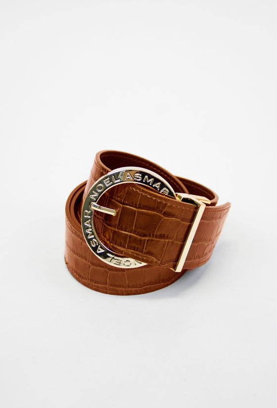 Asmar Leather Crocodile Belt (Gold Accents)