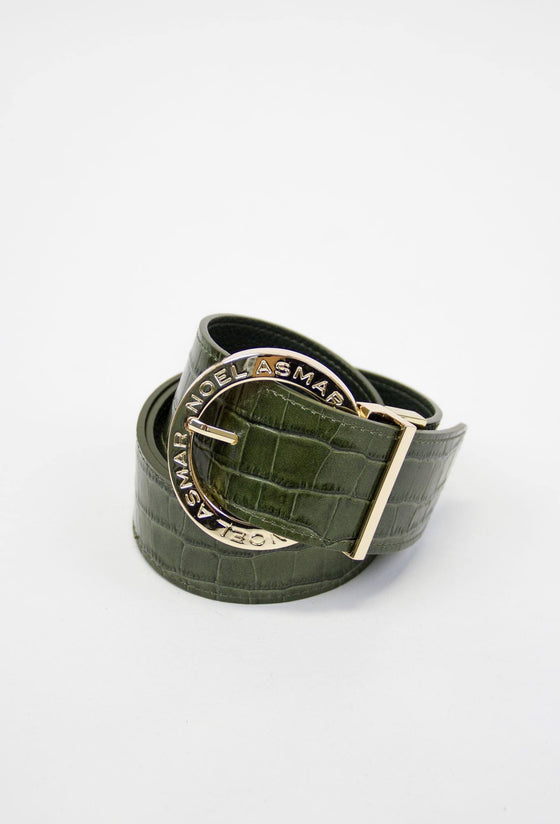 Asmar Leather Crocodile Belt (Gold Accents)